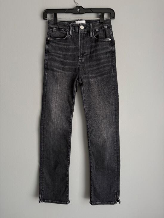 Frame Denim Denim - FRAME Le Super High Straight Jeans Women's 27 Black Wash Slit Hem Denim